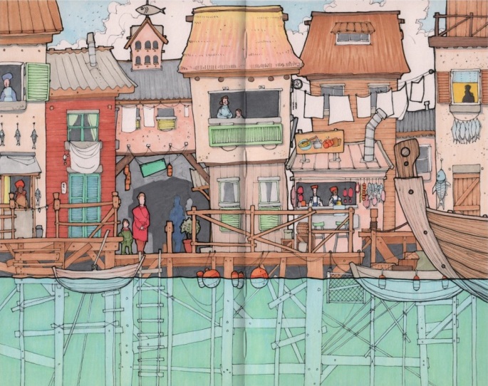 Rob Turpin's Stilted City emerges and sharpens in form, detail, and color. 