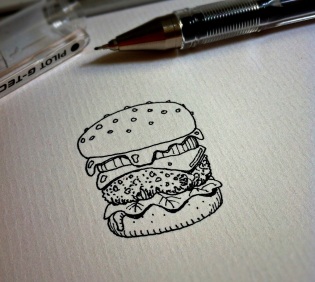 The hamburger sketch that got Rob Turpin drawing again, on a regular basis. 