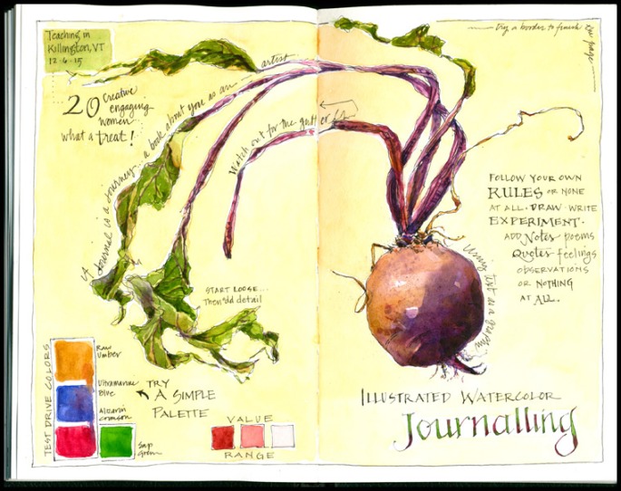 A workshop demonstration page in one of Jean Mackay's beautifully illustrated journals. 
