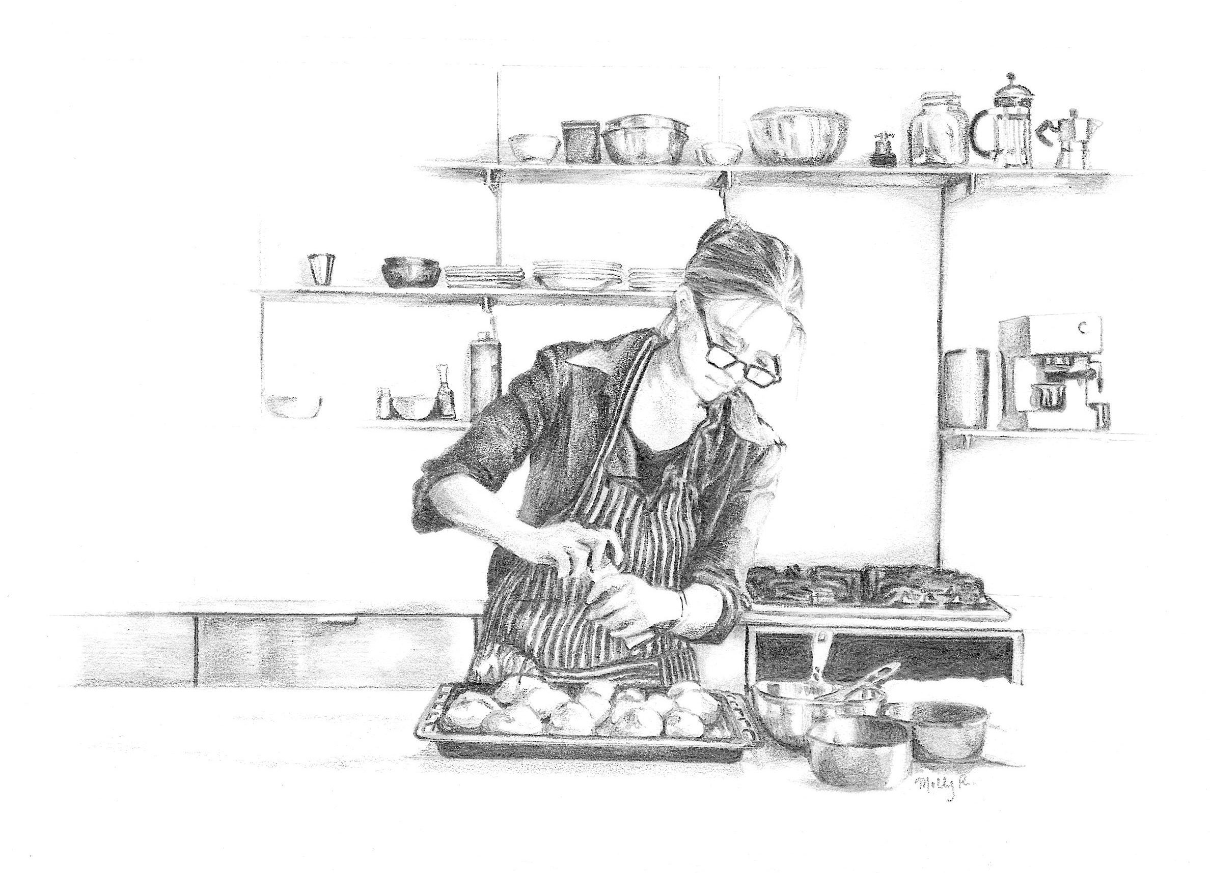 Drawing of Johanna Kindvall, from Molly Reeders Kitchen Drawing Series.