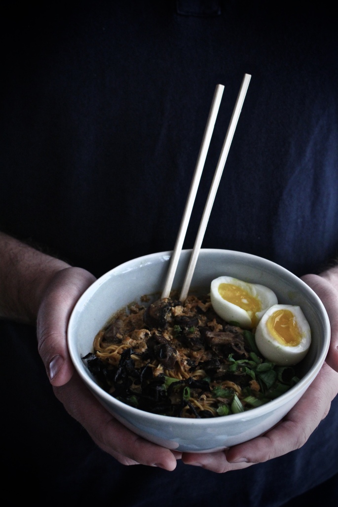 Spicy Ramen with Tofu, Mushrooms, and a seven-minute Egg, from Harvest and Honey.