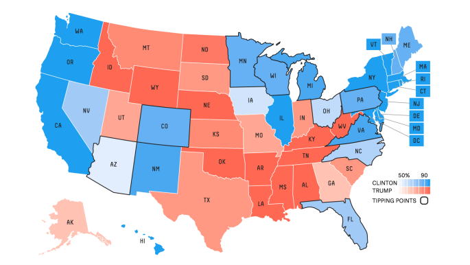 US presidential election forecast at FiveThirtyEight on October 20, 2016.